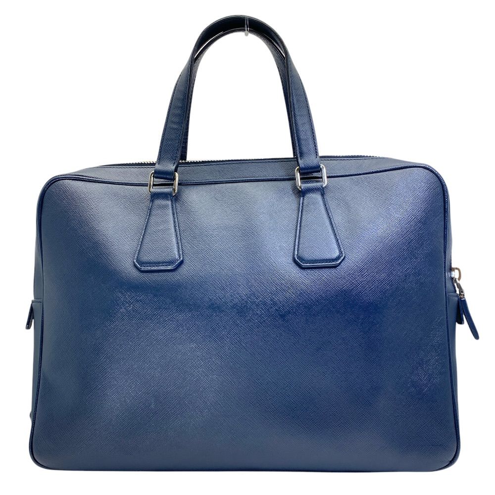 Prada Business Briefcase Triangle Logo Saffiano Leather Navy Silver Practical — view 2
