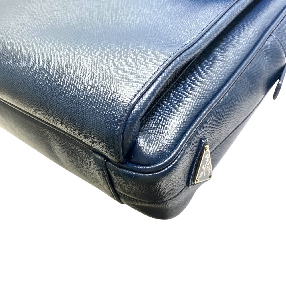 Prada Business Briefcase Triangle Logo Saffiano Leather Navy Silver Practical — view 4