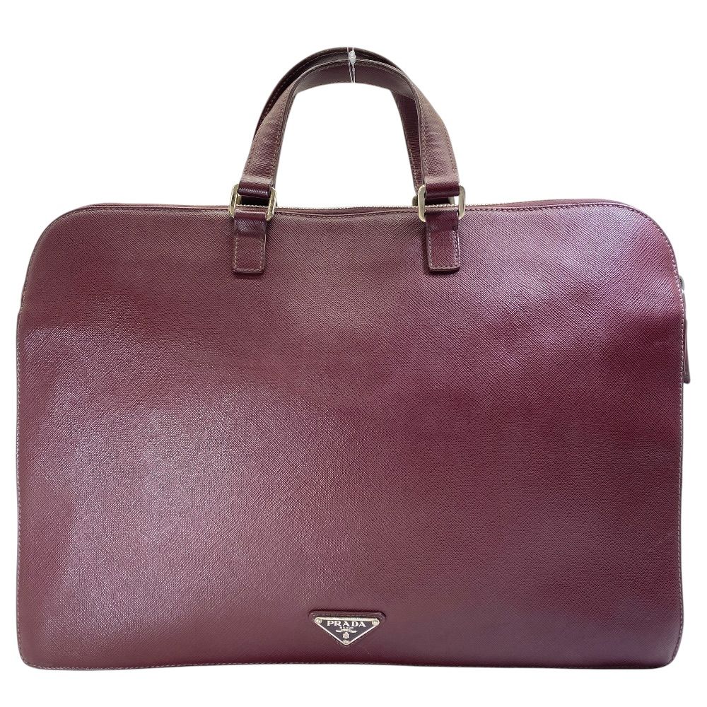 Prada Business Briefcase Handbag Triangle Logo Saffiano Leather Bordeaux Silver