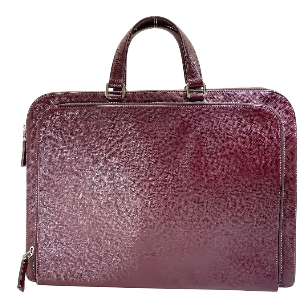 Prada Business Briefcase Handbag Triangle Logo Saffiano Leather Bordeaux Silver — view 2
