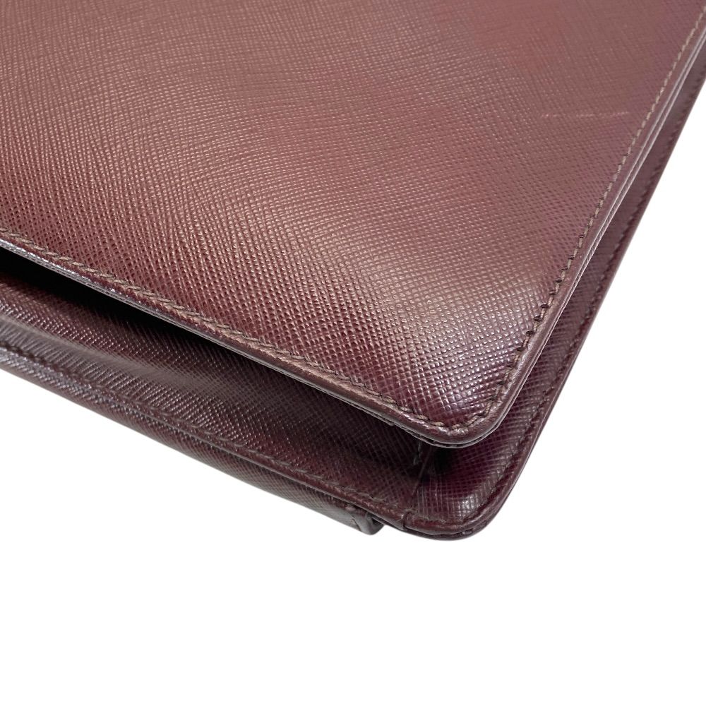 Prada Business Briefcase Handbag Triangle Logo Saffiano Leather Bordeaux Silver — view 3