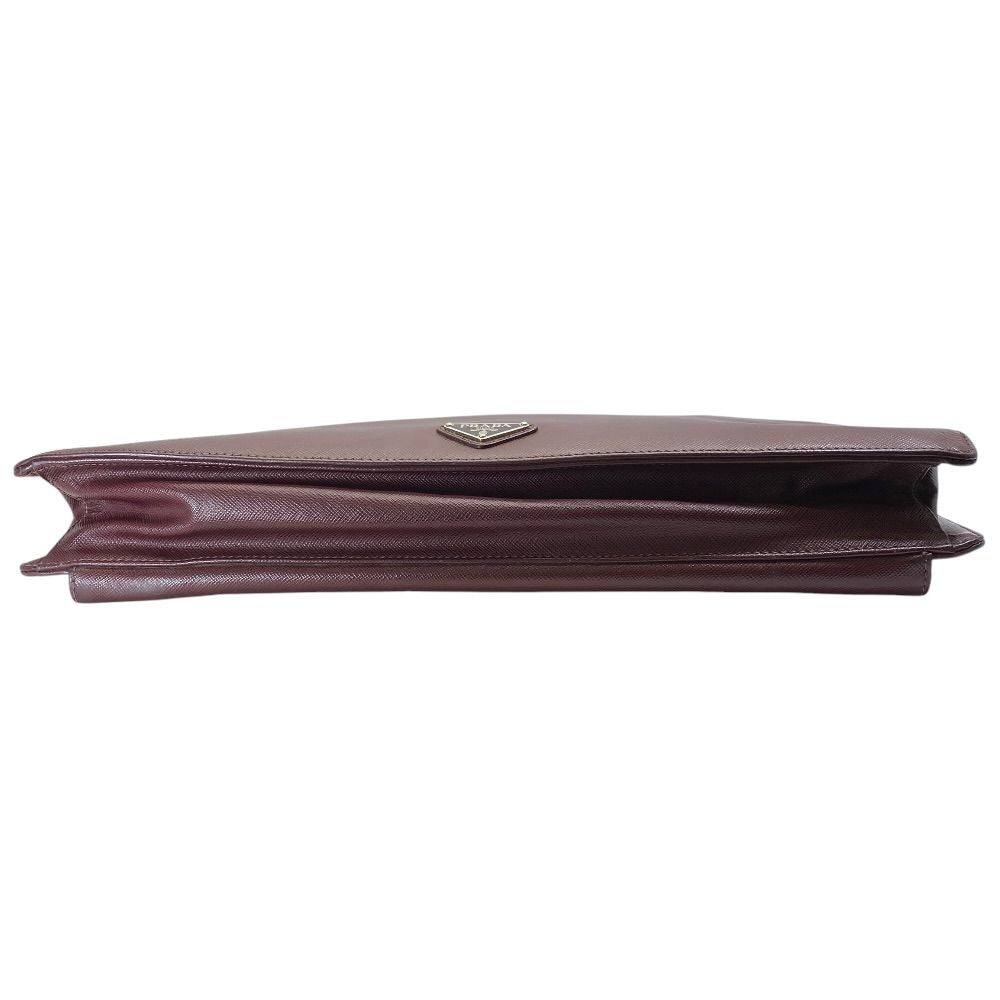 Prada Business Briefcase Handbag Triangle Logo Saffiano Leather Bordeaux Silver — view 5