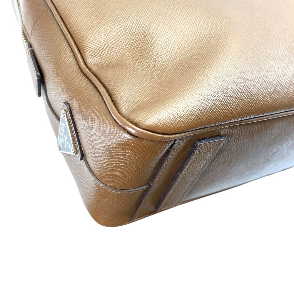 Prada Business Briefcase Handbag Triangle Logo Saffiano Leather Brown Silver — view 4