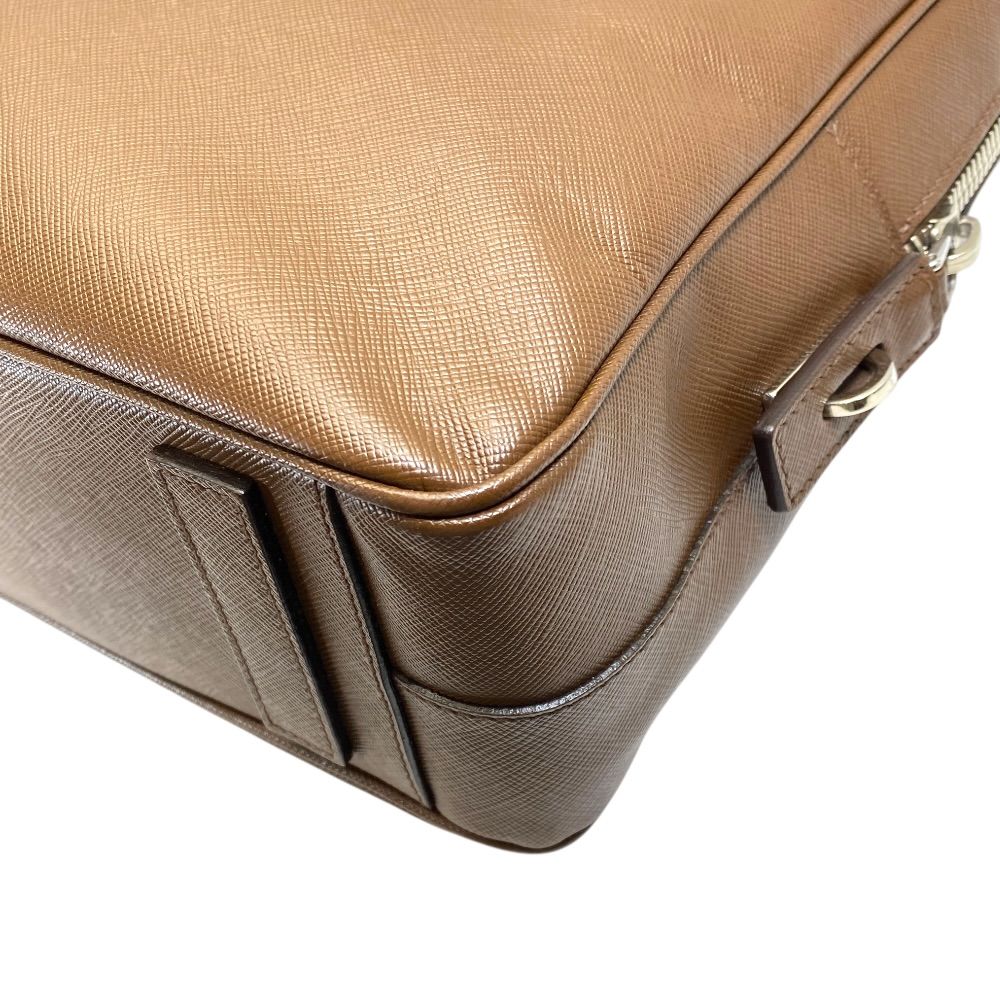 Prada Business Briefcase Handbag Triangle Logo Saffiano Leather Brown Silver — view 3