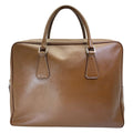 Prada Business Briefcase Handbag Triangle Logo Saffiano Leather Brown Silver