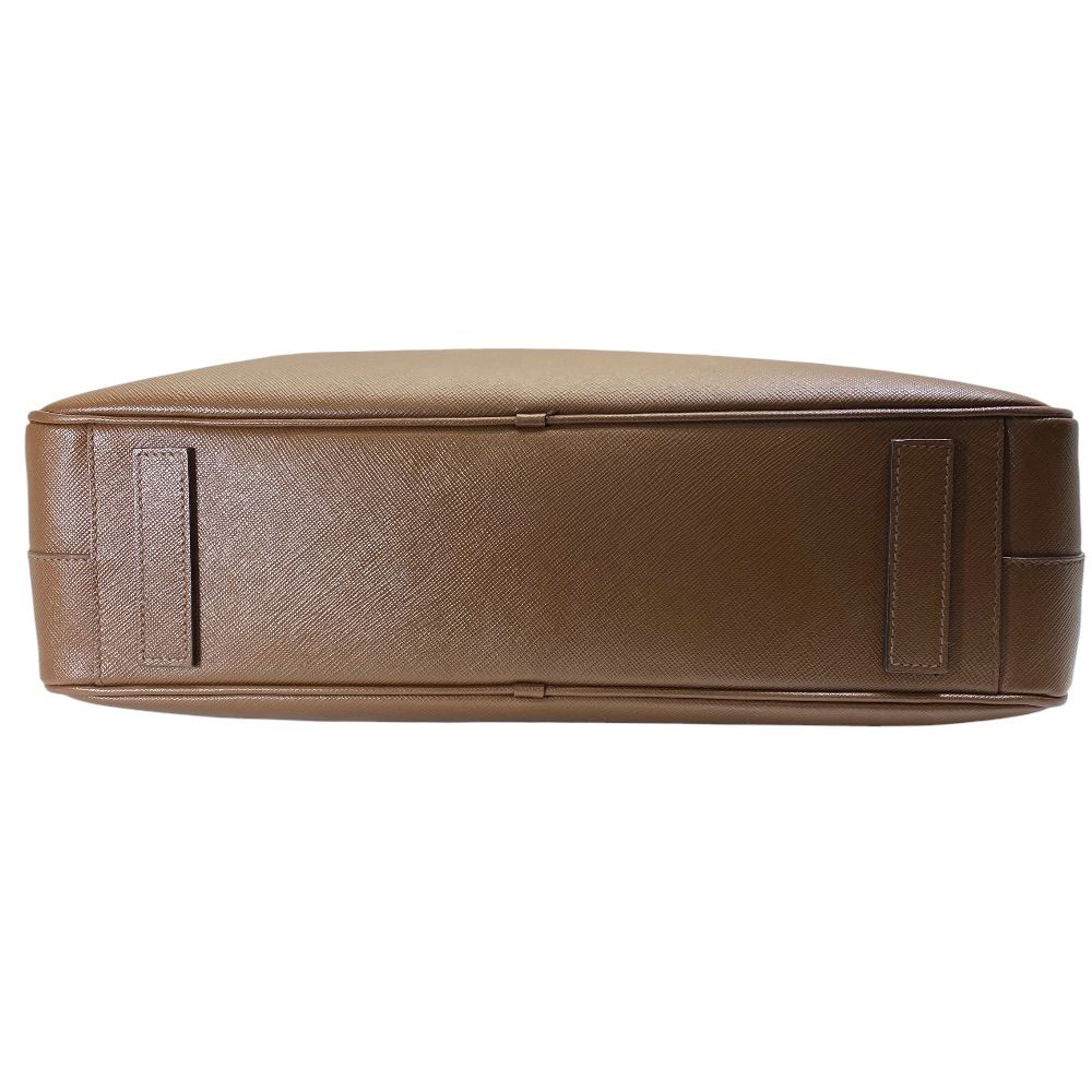 Prada Business Briefcase Handbag Triangle Logo Saffiano Leather Brown Silver — view 5