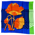 Dior Scarf Shawl D-flower Pop Silk 100% Blue Green Orange Gorgeous Feminine