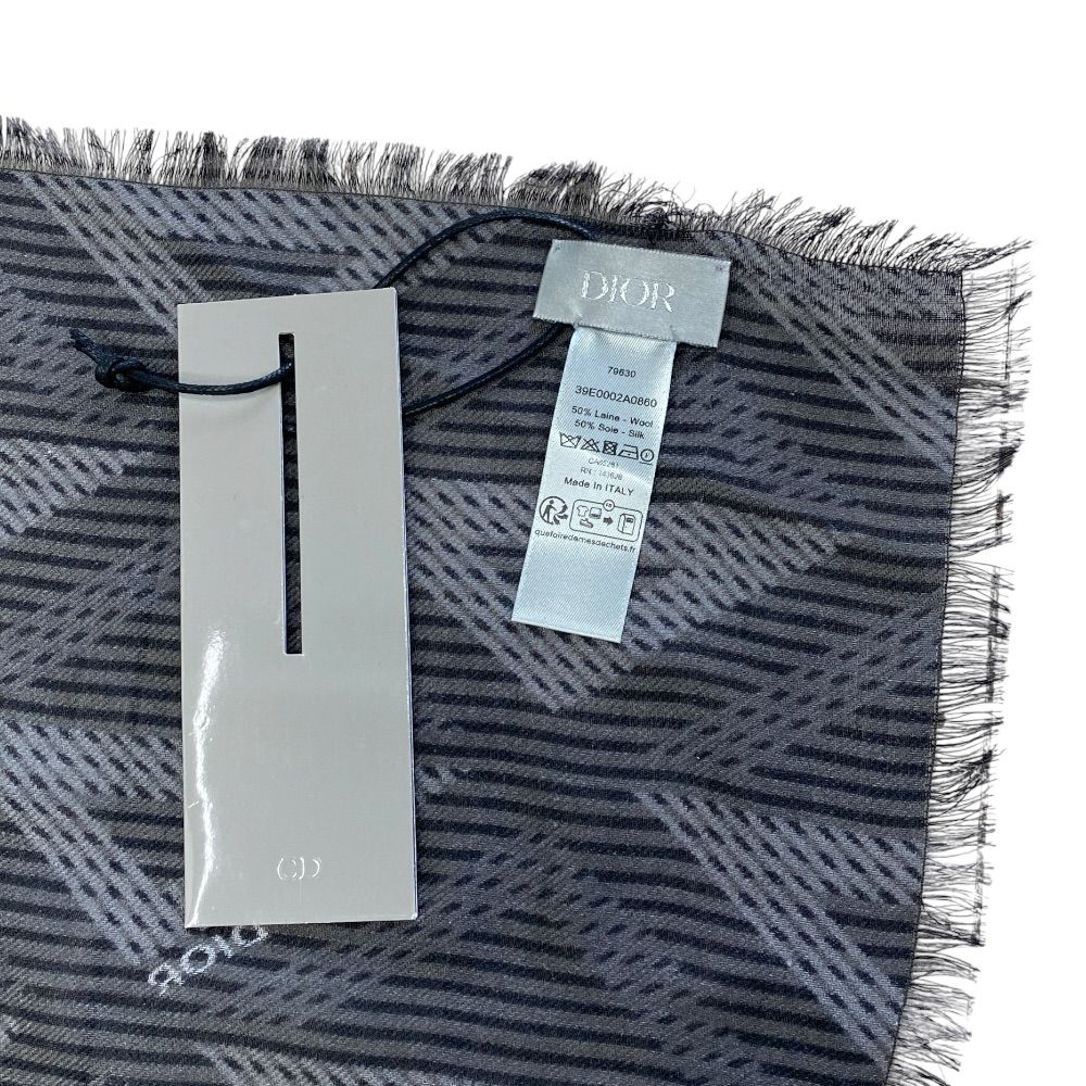 Dior Fringe Scarf Shawl CD Diamond Silk Wool Gray Feminine — view 3