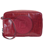 Fendi Camera Bag Clutch Pouch FF Logo Leather Zucca Pattern Red Second