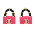 Chanel Earrings Leather Pink Gold Black Quilted Bag Motif