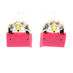 Chanel Earrings Leather Pink Gold Black Quilted Bag Motif — view 3