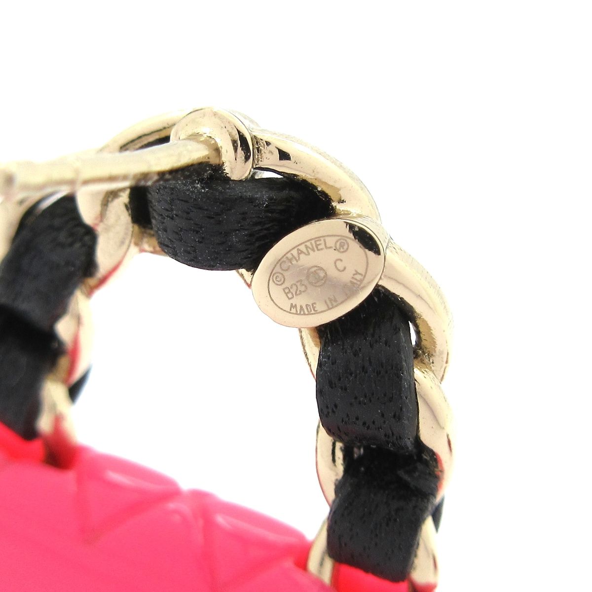 Chanel Earrings Leather Pink Gold Black Quilted Bag Motif — view 5