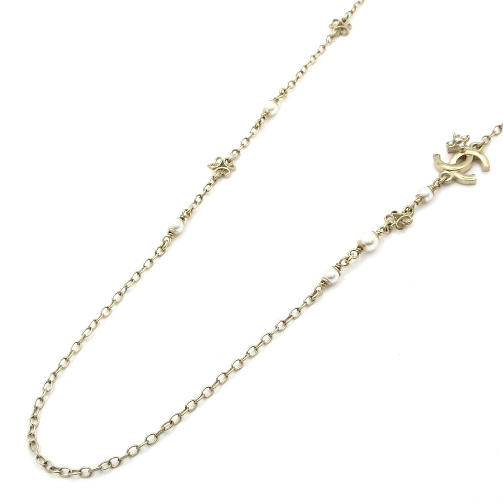 Chanel Necklace CC Logo Gold White Clear Long