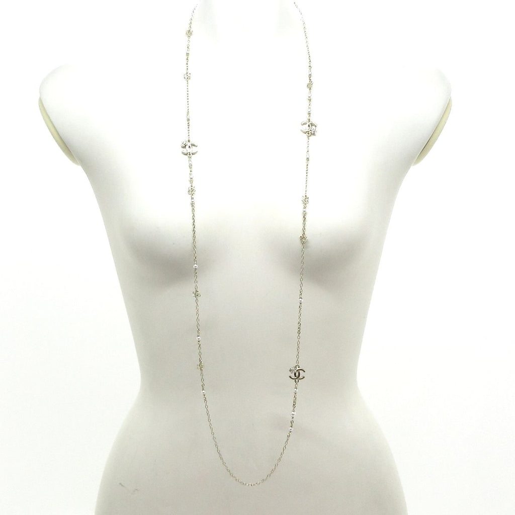 Chanel Necklace CC Logo Gold White Clear Long — view 2