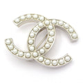 Chanel Brooch CC Logo Silver White