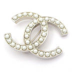 Chanel Brooch CC Logo Silver White