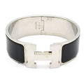 Hermes Bangle Clic Clac Leather Silver Black Bracelet