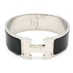 Hermes Bangle Clic Clac Leather Silver Black Bracelet