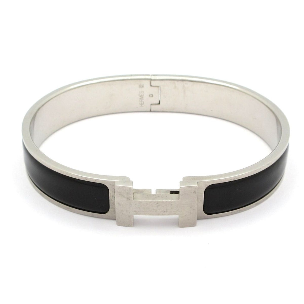 Hermes Bangle Click HH Silver Black Bracelet