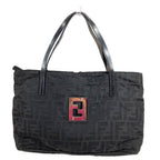 Fendi Handbag FF Logo Leather Nylon Black