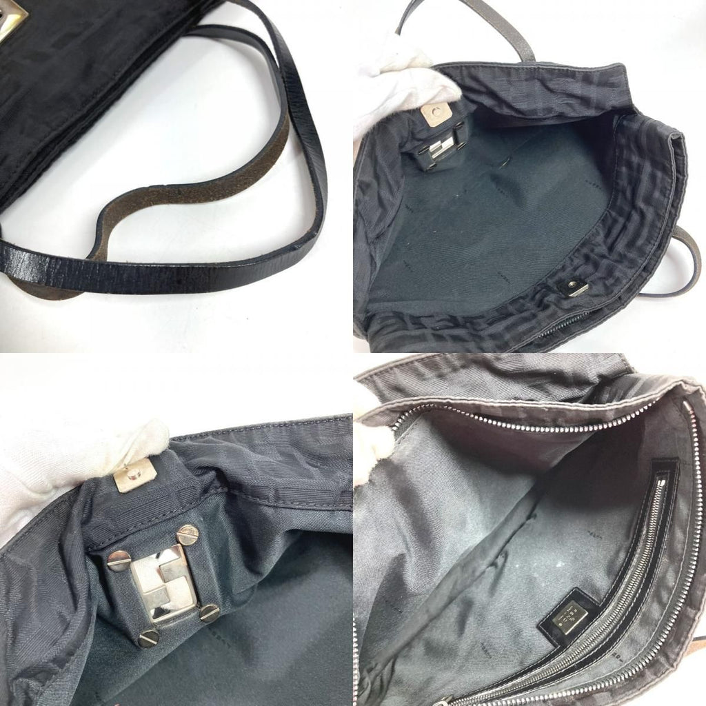 Fendi Handbag FF Logo Leather Nylon Black — view 8