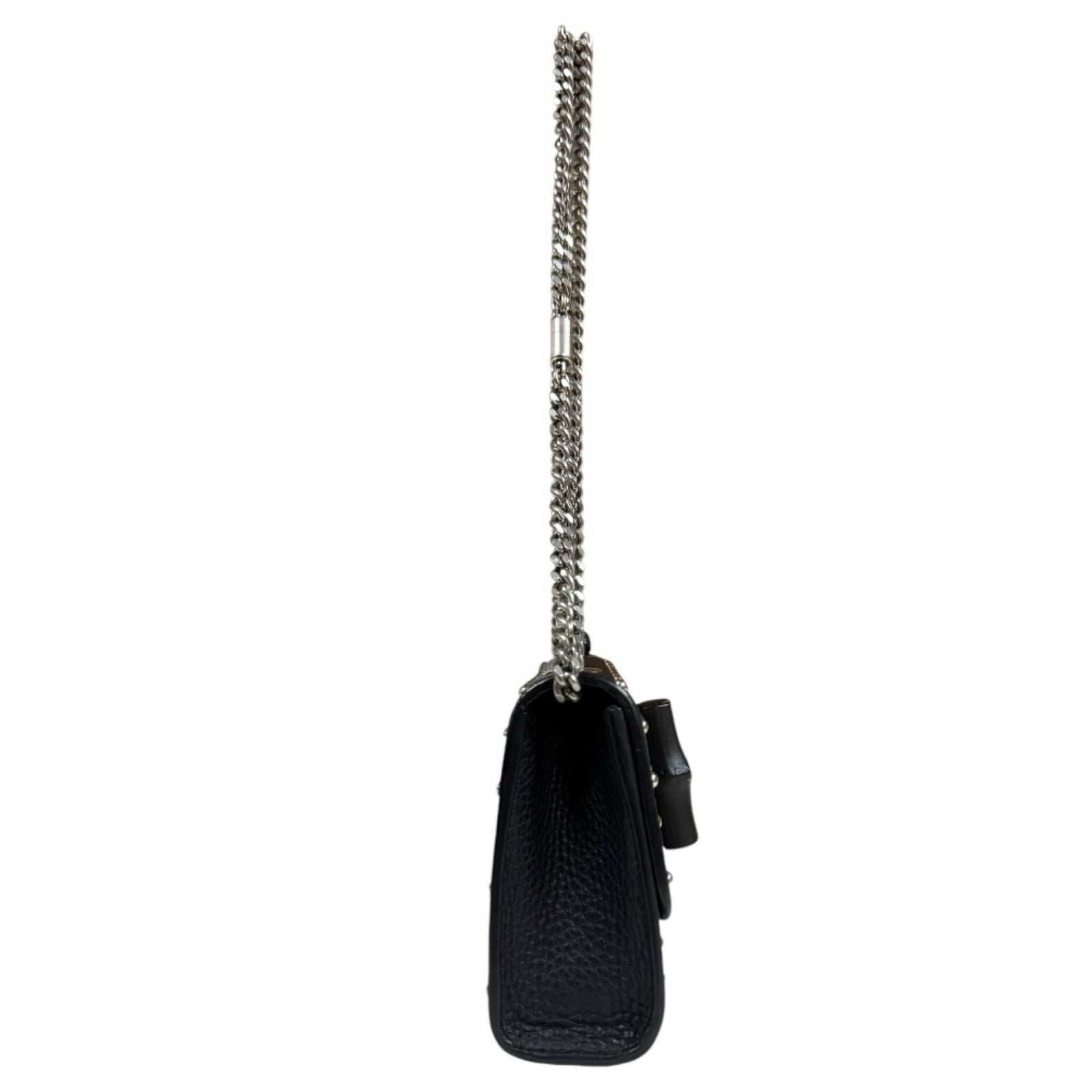 Gucci Studs Bamboo Shoulder Bag Leather Black — view 4