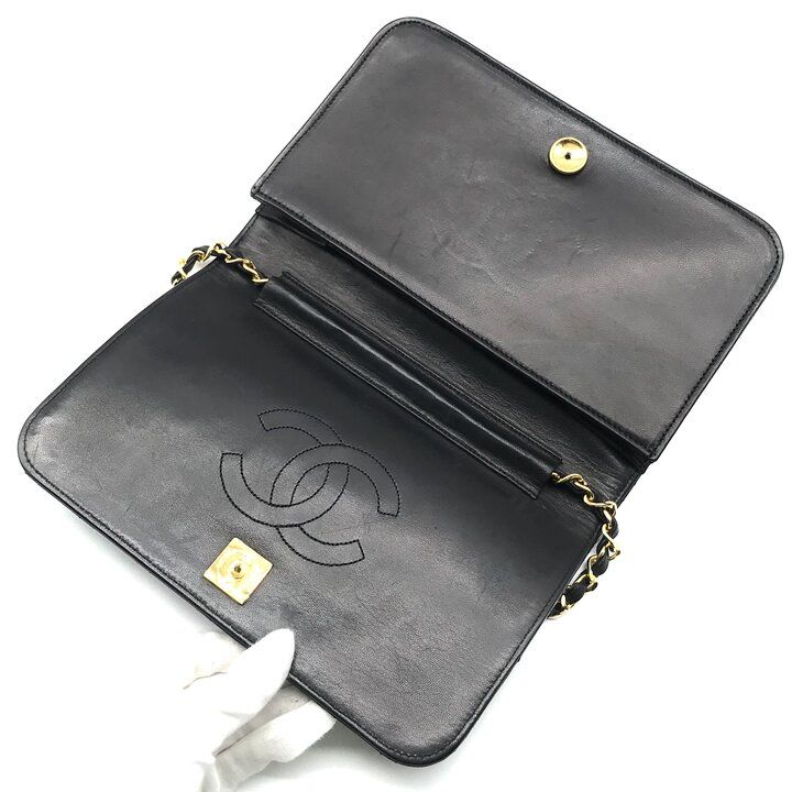 Chanel CC Logo Quilted Lambskin Push Lock Chain Shoulder Bag Black — view 7