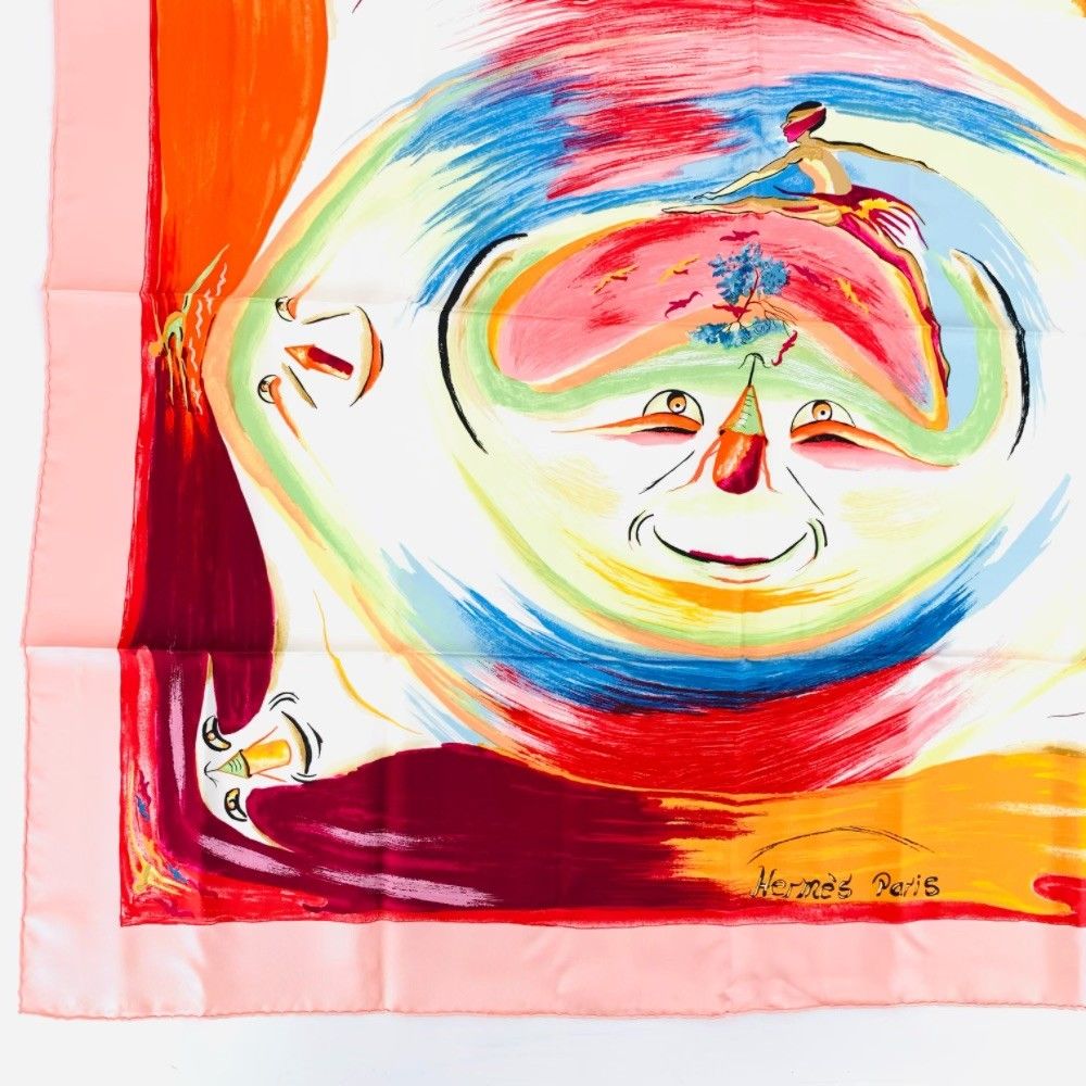 Hermes Carre 90 Smiles in Third Millenary Pink Multicolor Scarf Silk — view 5