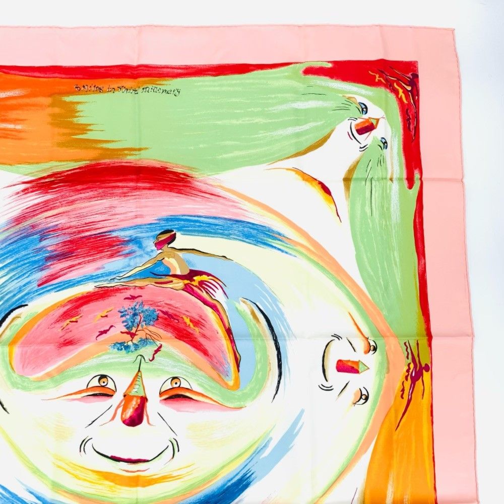 Hermes Carre 90 Smiles in Third Millenary Pink Multicolor Scarf Silk — view 3