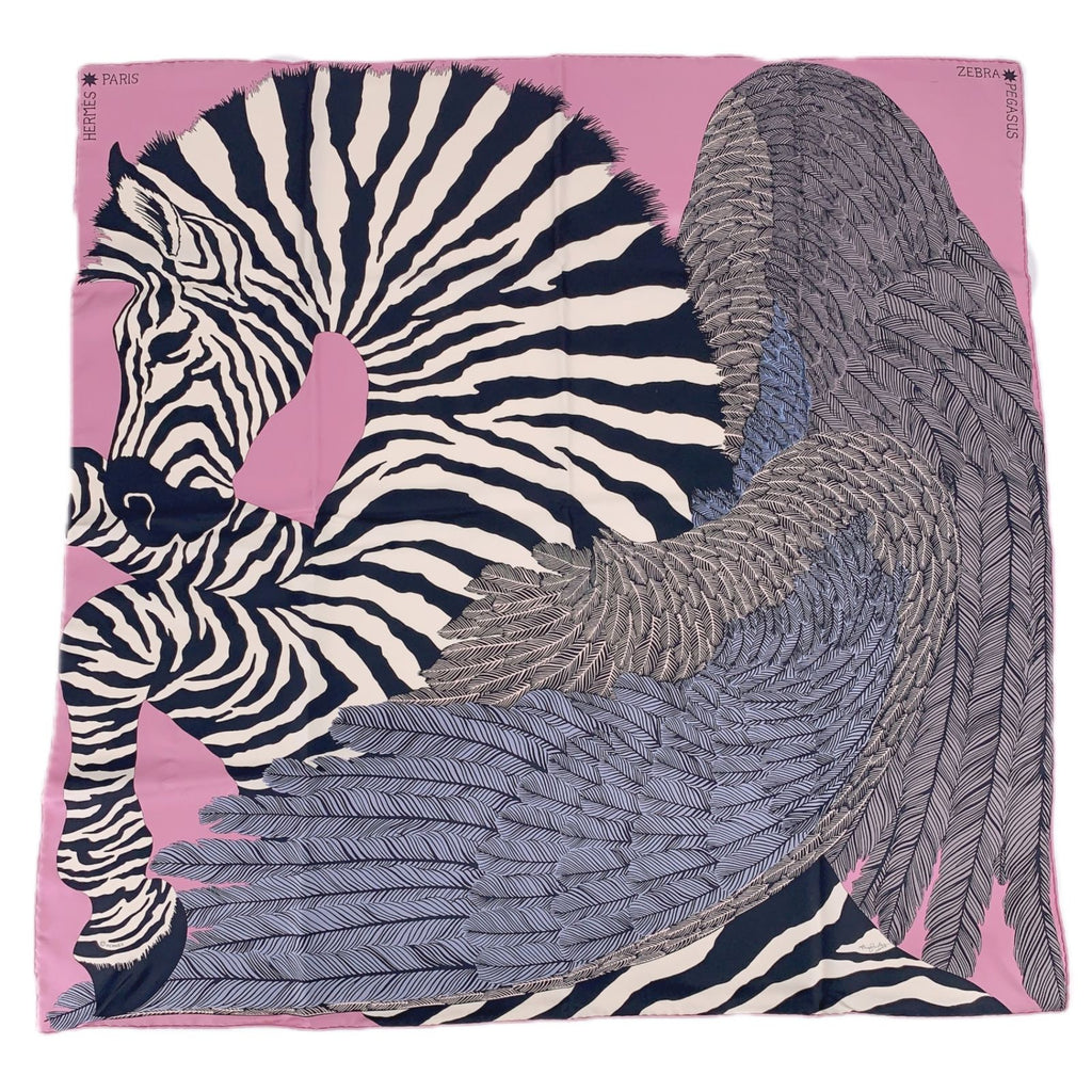 Hermes Carre 90 Zebra Pegasus Pink Scarf Silk