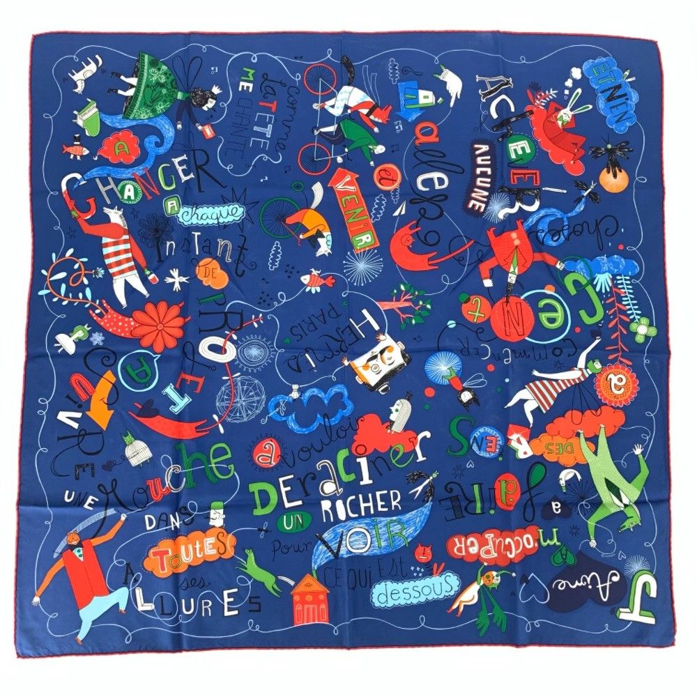 Hermes Carre 90 les Confessions White Blue Scarf Silk