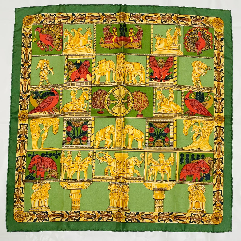 Hermes Tomon Torana Carre 40 Silk Green Scarf