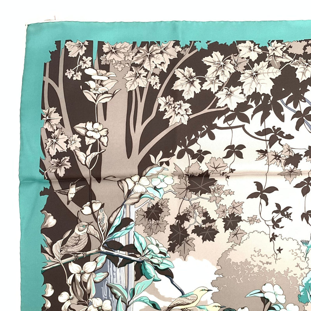 Hermes Rare Carre 90 New England Garden Green Scarf Silk 100% Tagged — view 3
