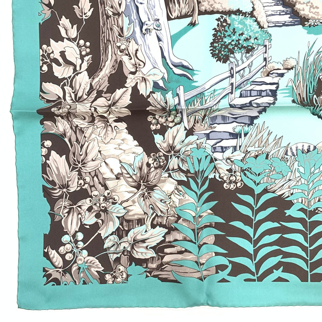 Hermes Rare Carre 90 New England Garden Green Scarf Silk 100% Tagged — view 5