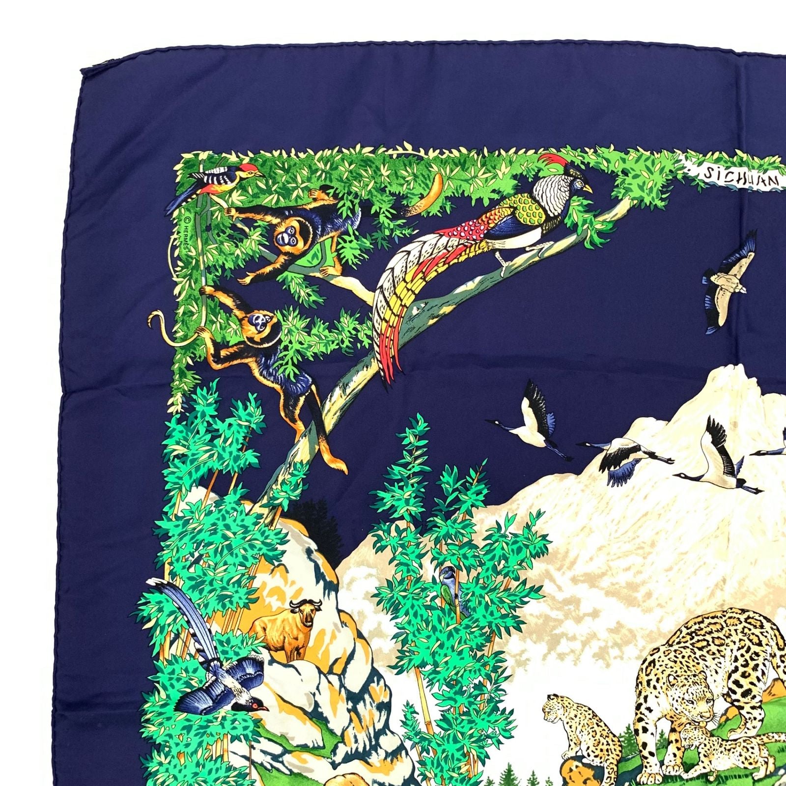 Hermes Carre 90 Sichlian Sichuan Sicilian Animals Scarf Silk 100% Navy — view 2