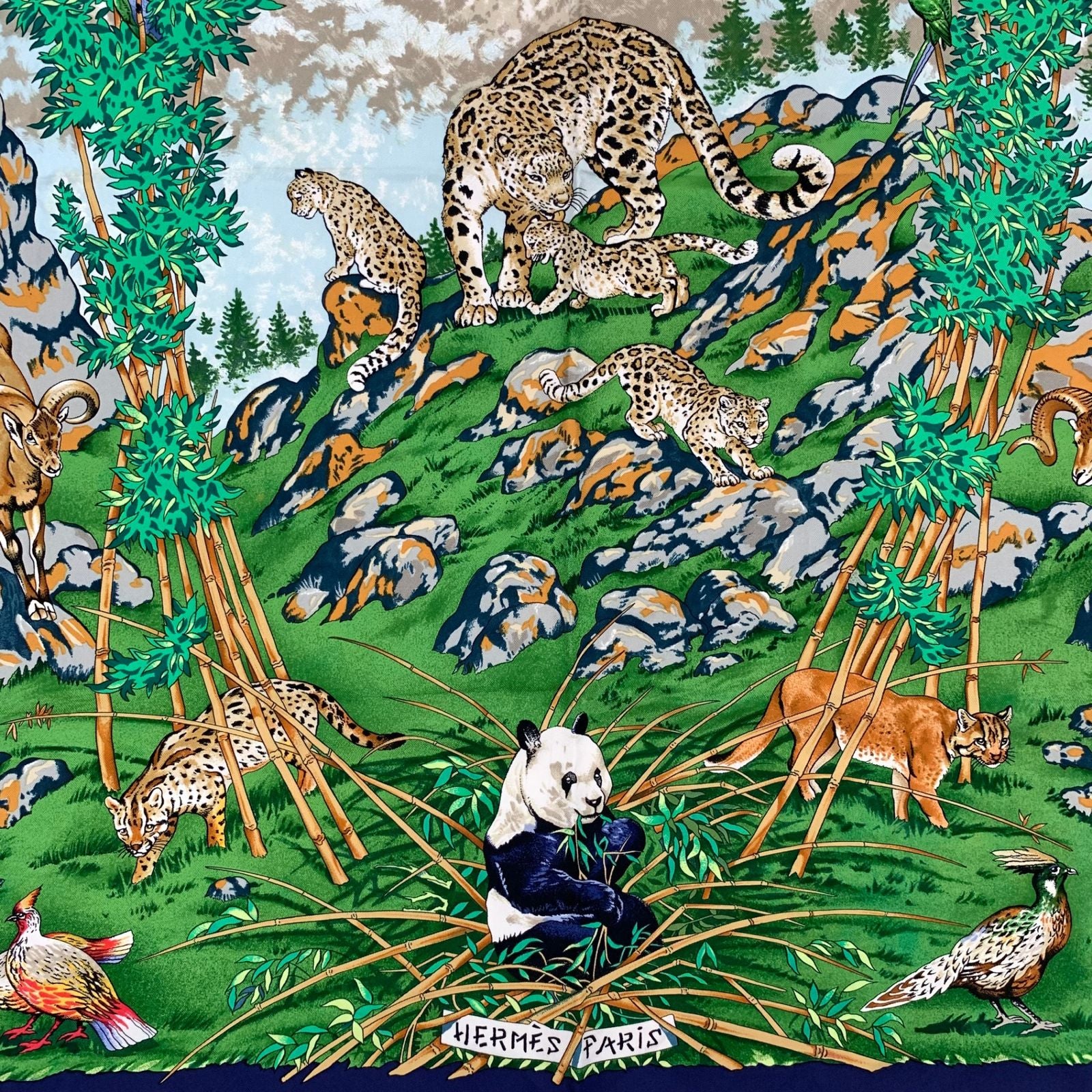 Hermes Carre 90 Sichlian Sichuan Sicilian Animals Scarf Silk 100% Navy — view 6
