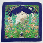 Hermes Carre 90 Sichlian Sichuan Sicilian Animals Scarf Silk 100% Navy