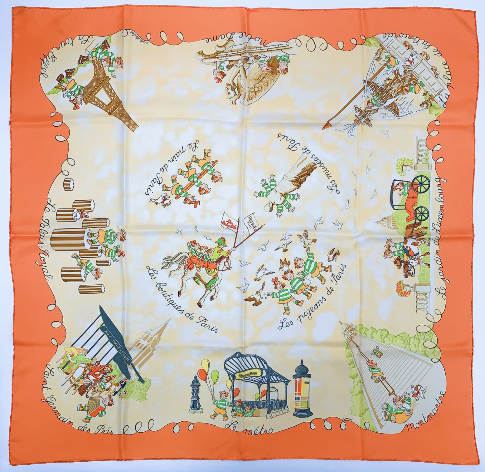 Hermes Carre 90 Silk Scarf les Triples de Paris Mischievous Triplets — view 2