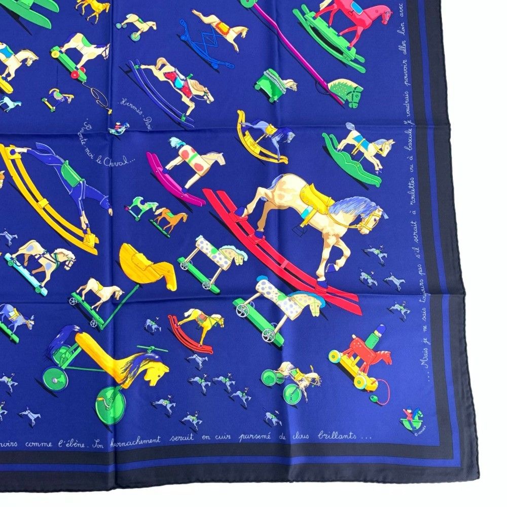 Hermes Carre 90 Raconte Moi le Cheval Talking About Horses Navy Scarf Silk — view 5