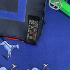 Hermes Carre 90 Raconte Moi le Cheval Talking About Horses Navy Scarf Silk — view 7