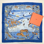 Hermes Carre 90 la Treve de L Eau Water Truce Scarf Silk Blue Multicolor