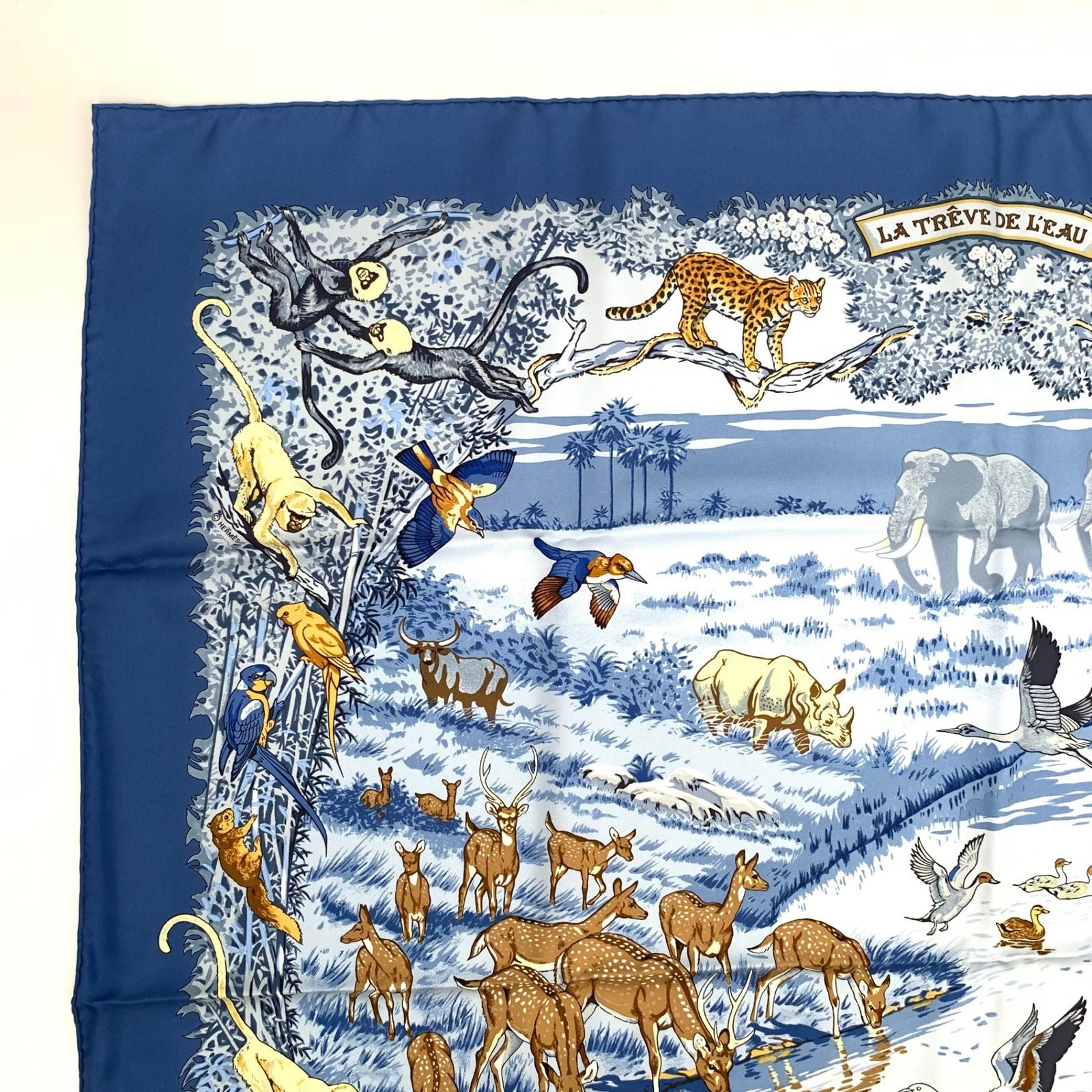 Hermes Carre 90 la Treve de L Eau Water Truce Scarf Silk Blue Multicolor — view 3
