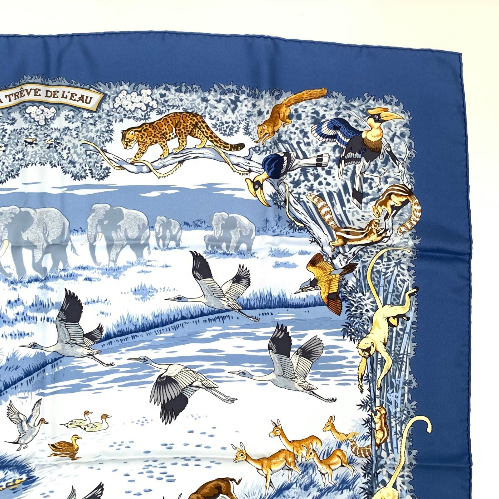 Hermes Carre 90 la Treve de L Eau Water Truce Scarf Silk Blue Multicolor — view 4