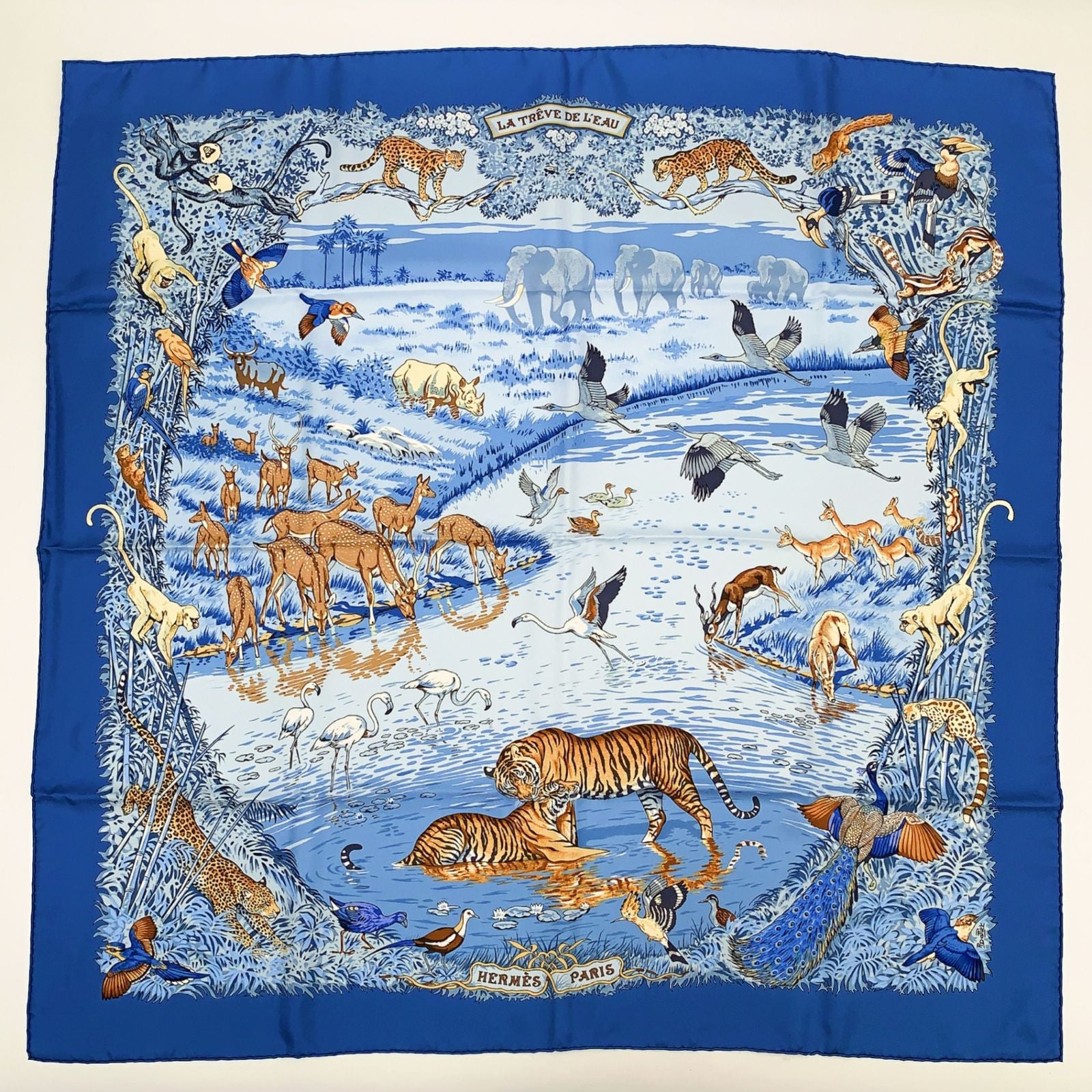 Hermes Carre 90 la Treve de L Eau Water Truce Scarf Silk Blue Multicolor — view 2