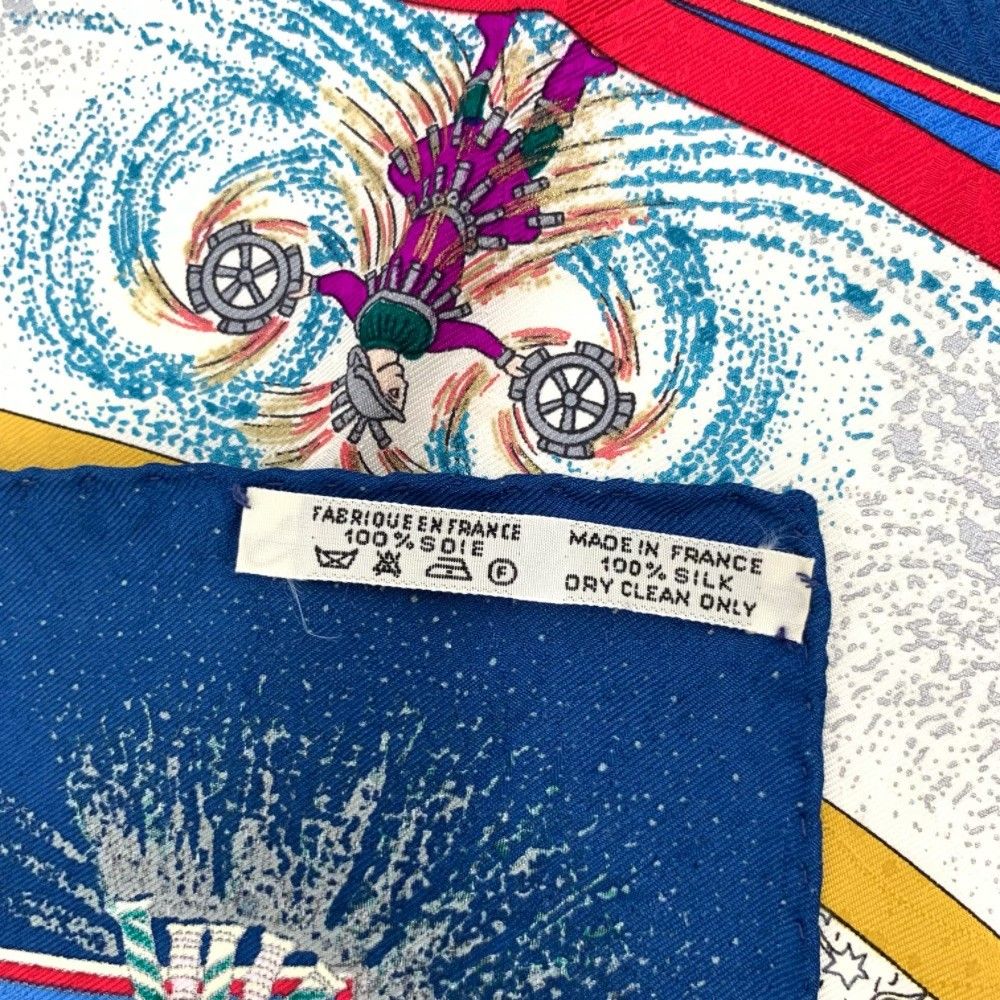 Hermes Carre 90 Feux Dartifice Blue Multicolor Silk Scarf — view 7