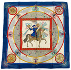 Hermes Carre 90 Feux Dartifice Blue Multicolor Silk Scarf
