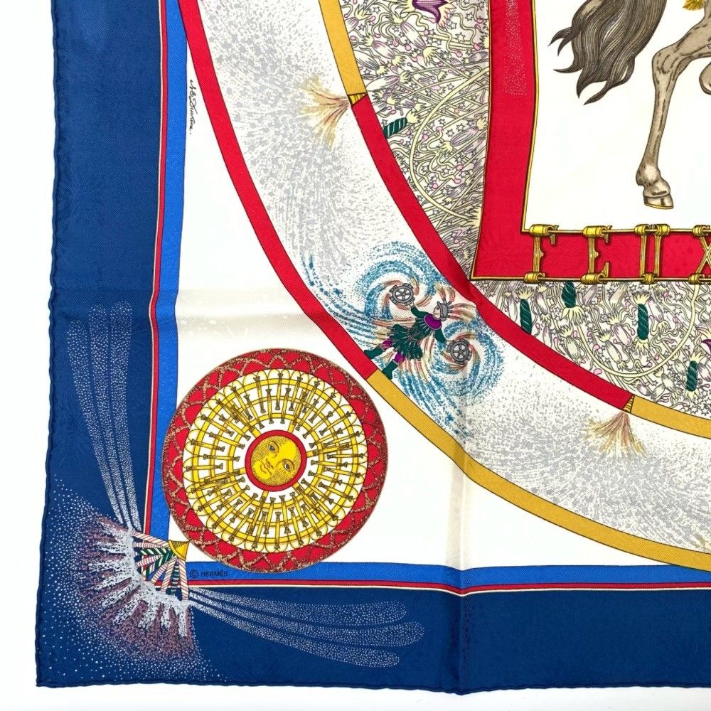 Hermes Carre 90 Feux Dartifice Blue Multicolor Silk Scarf — view 4