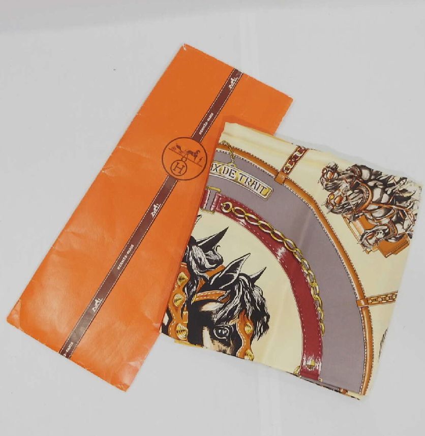 Hermes Carre 90 Chevaux de Trait Yellow Scarf Silk 100% with Special Paper