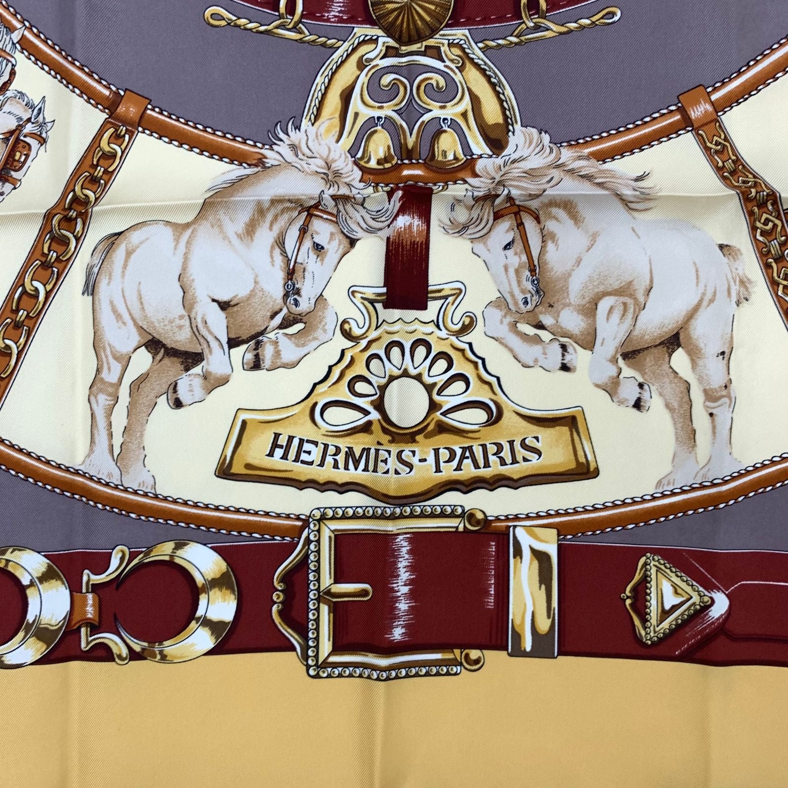 Hermes Carre 90 Chevaux de Trait Yellow Scarf Silk 100% with Special Paper — view 8