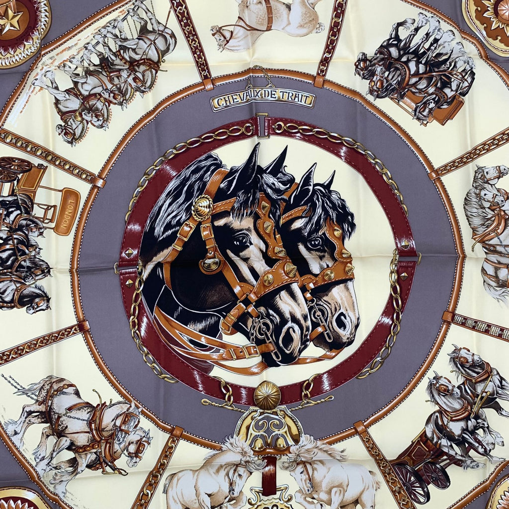 Hermes Carre 90 Chevaux de Trait Yellow Scarf Silk 100% with Special Paper — view 7